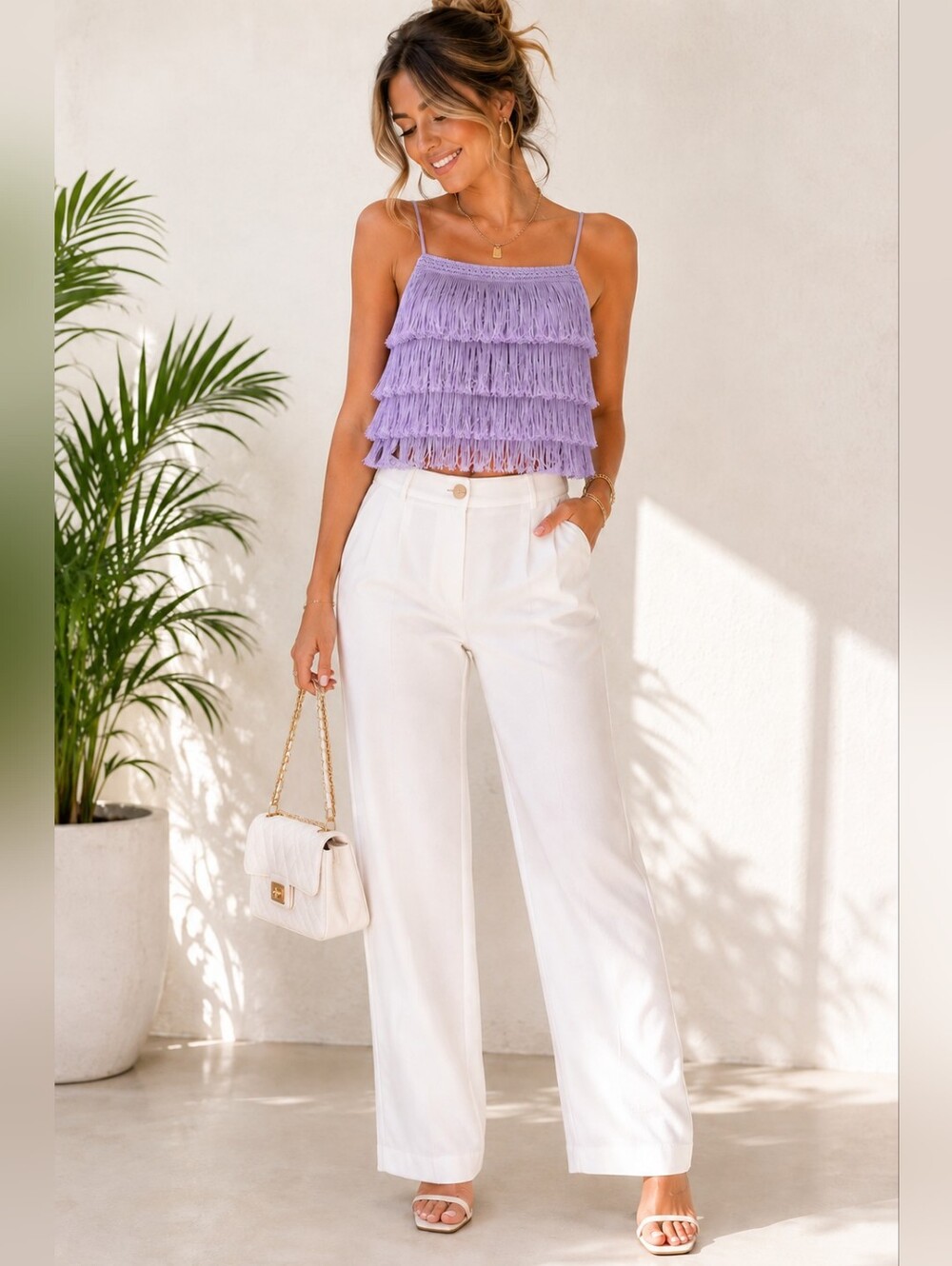 Forever 21 Lavender Fringe Crop Top
